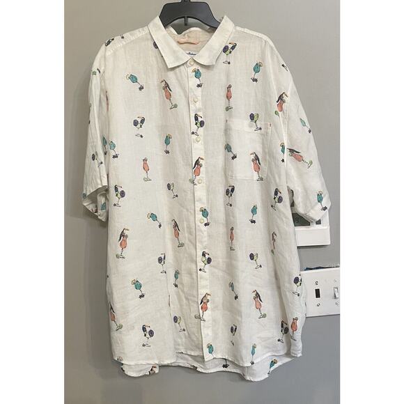 Tommy Bahama Linen‎ Shirt Toucan Tini Short Sleeve Camp Mens XXL - Picture 1 of 8